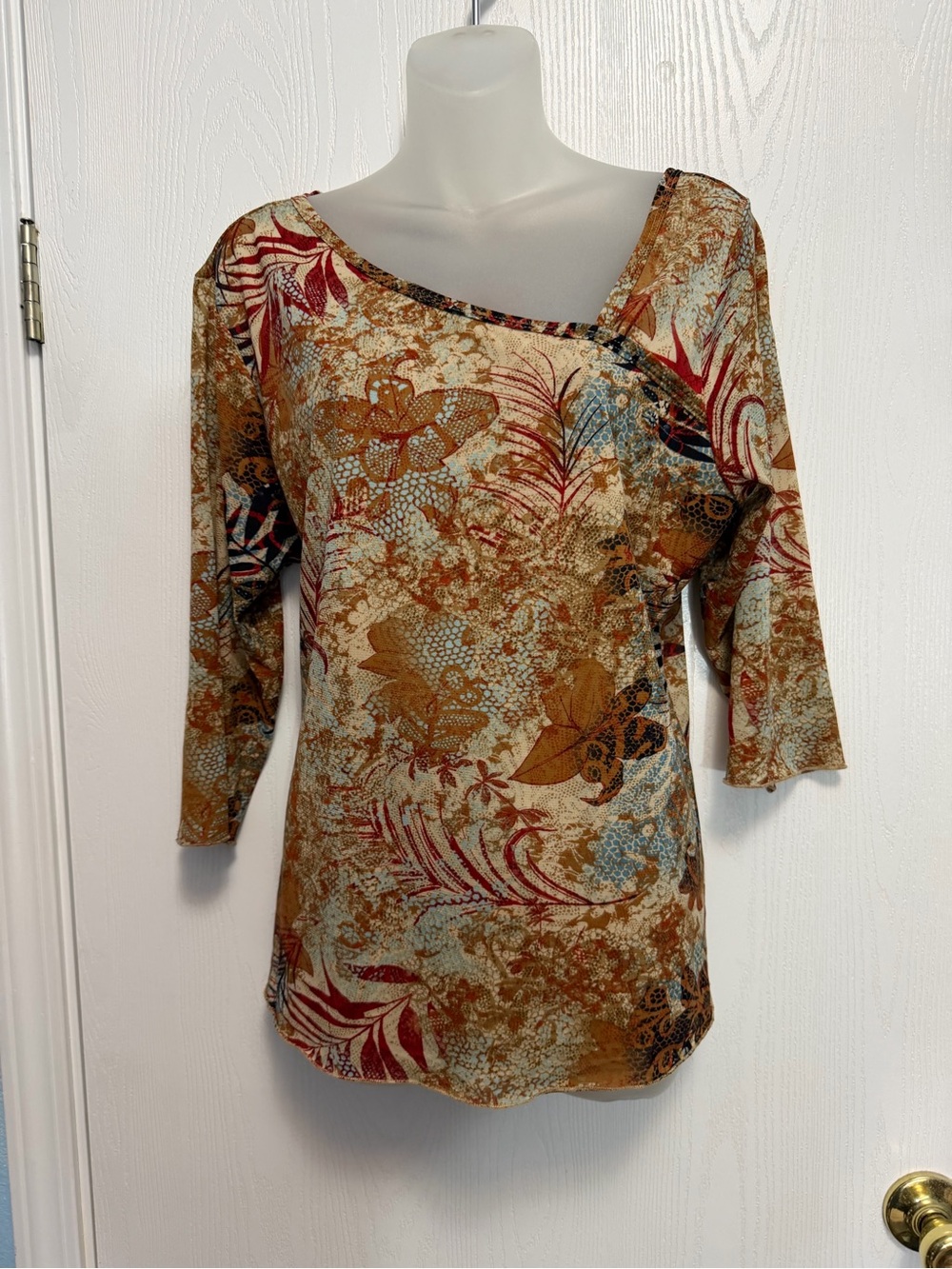 Vintage Asymmetric Neck Floral Print Top